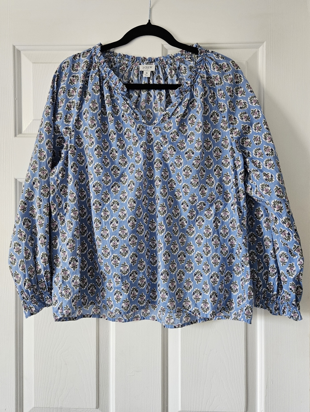 J. Crew Light Blue Floral Peasant Blouse